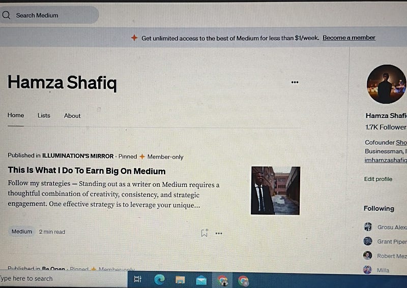 Author's Medium profile screenshot