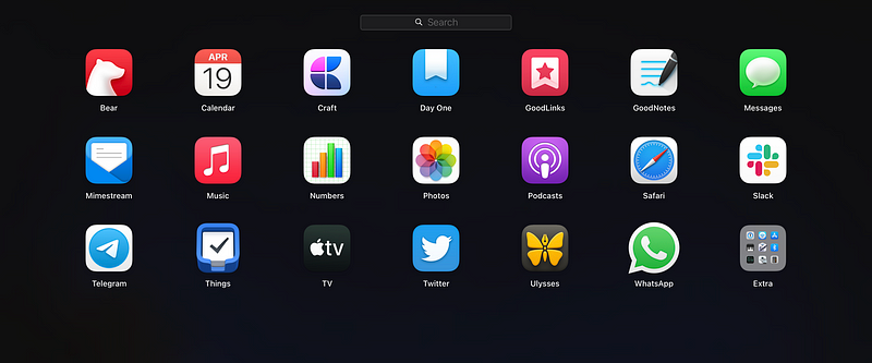 Launchpad displaying applications on MacOS