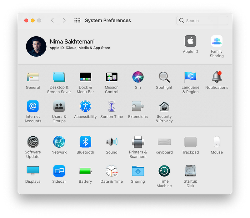 System preferences on MacOS