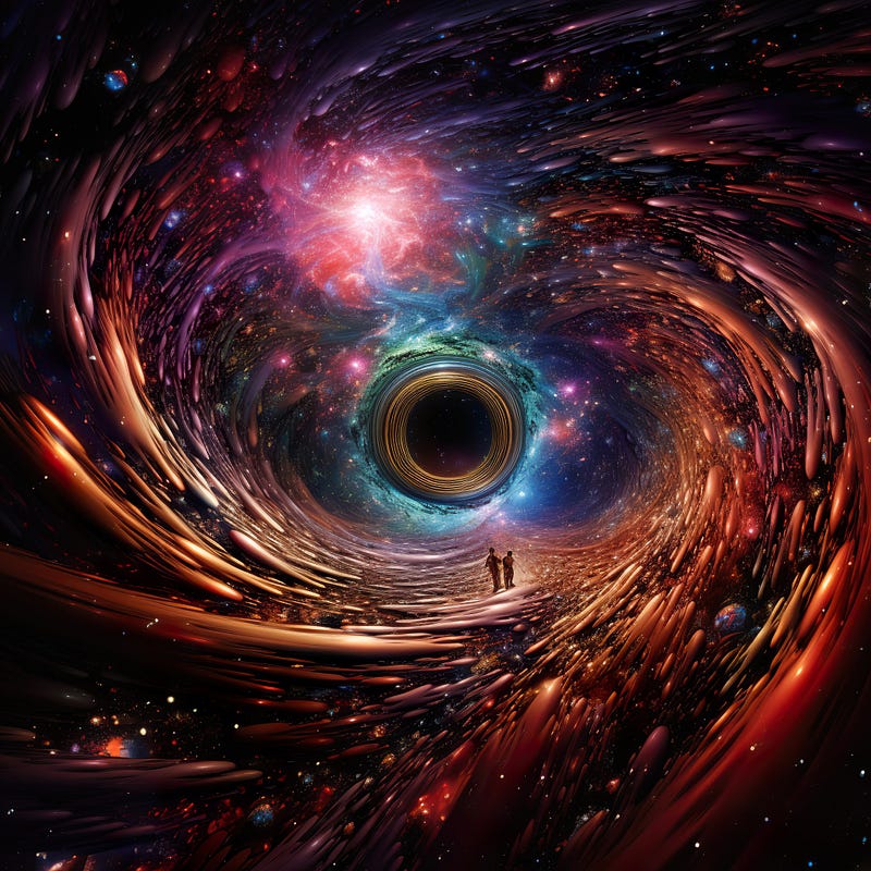 Artistic representation of a wormhole symbolizing time travel and consciousness