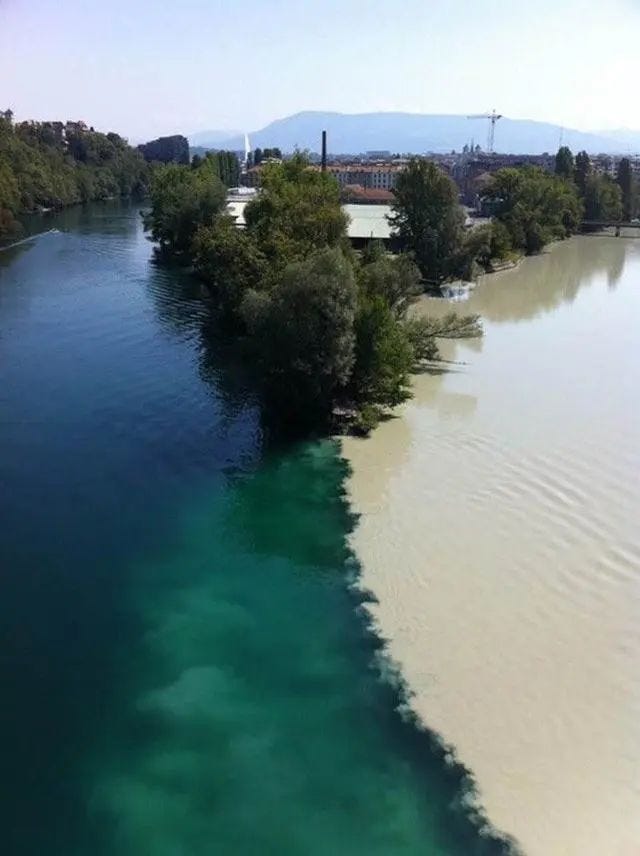 The beautiful confluence of the Rhone and Alve rivers.