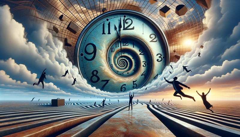 Conceptual visualization of time as an illusion