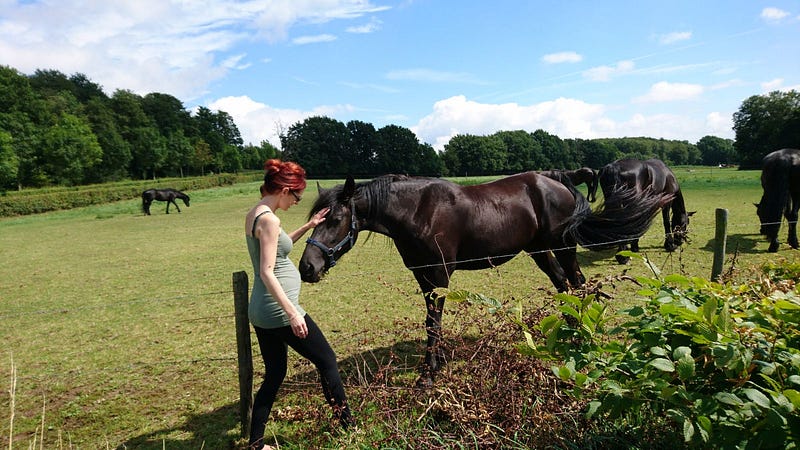 Expecting a daughter, sharing a special moment with animals