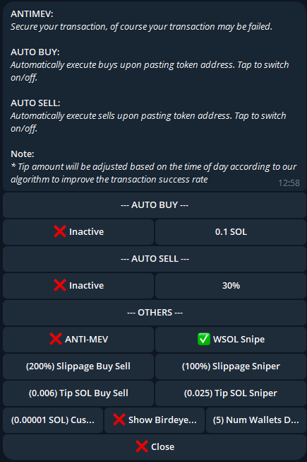 Sniper Bot Settings