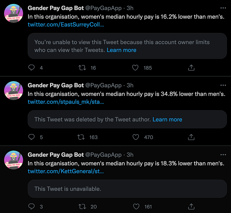 Screenshot of gender pay gap discussions on social media