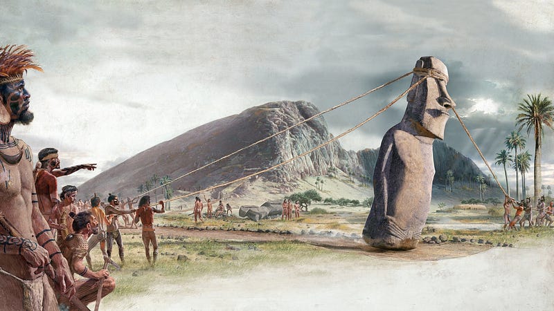 Illustration of the method used to move Moai statues