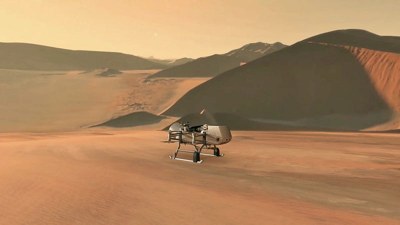 Artist's concept of Dragonfly on Titan's surface