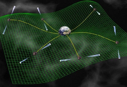 Graphic illustrating pulsar timing across space-time