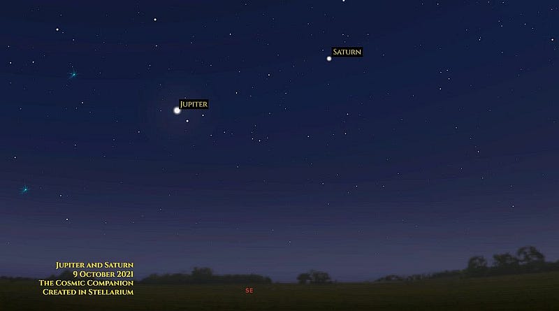 Jupiter and Saturn visible in the southeastern sky