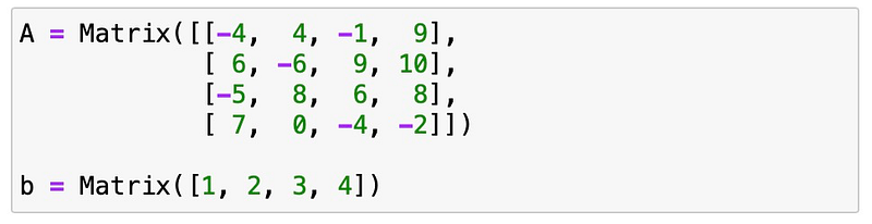 Initial matrix and vector definition