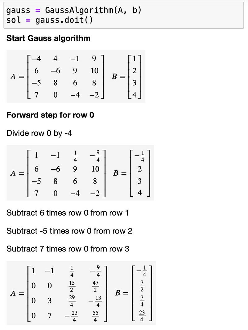 Executing the Gauss algorithm in Python