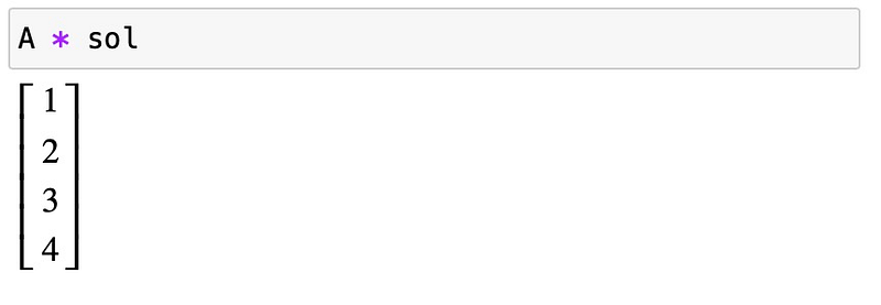 Verification of the solution through matrix multiplication