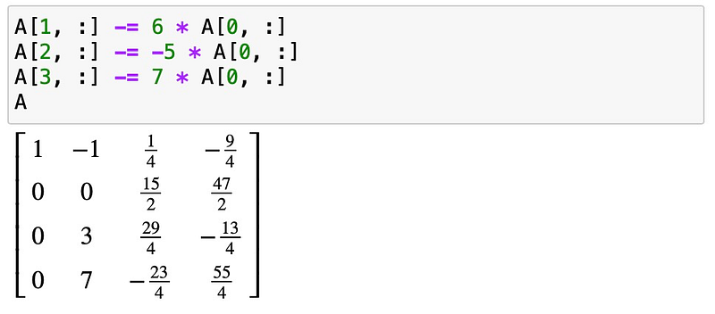 Steps to eliminate below diagonal elements