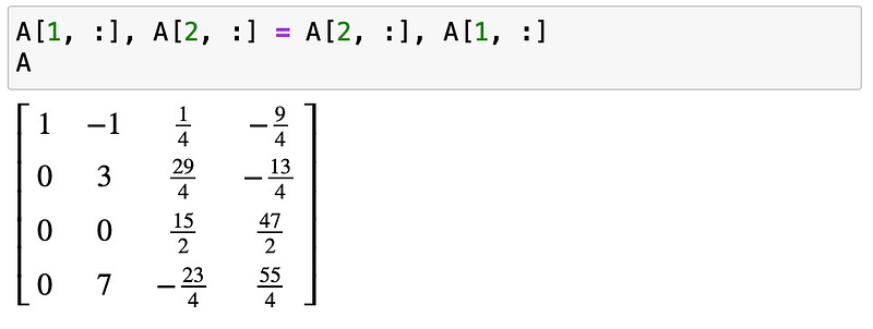 Swapping rows to manage zero in the diagonal