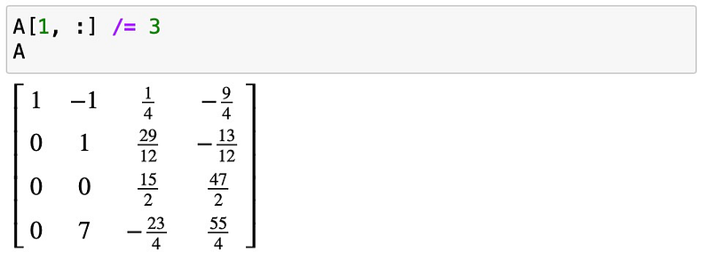 Adjusting the second row of the matrix