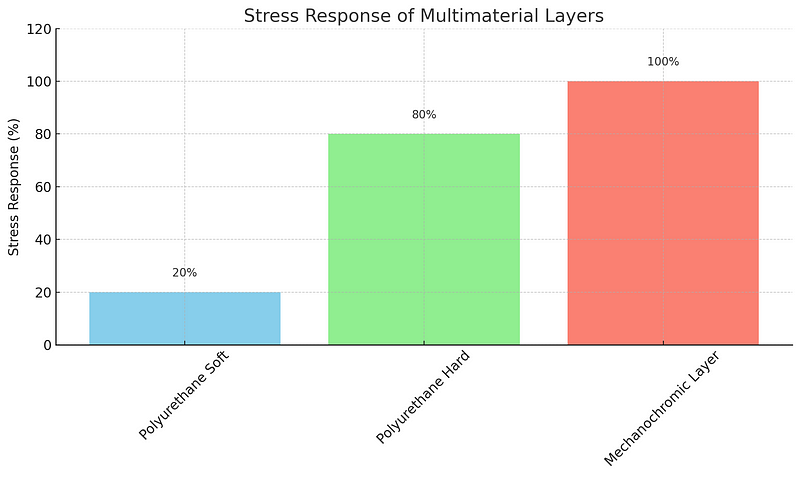 Stress response chart of multimaterial inkjet printing layers